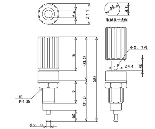 絶縁ターミナル　4mm　取付孔Φ8mm　黒　T-3025-B 1個