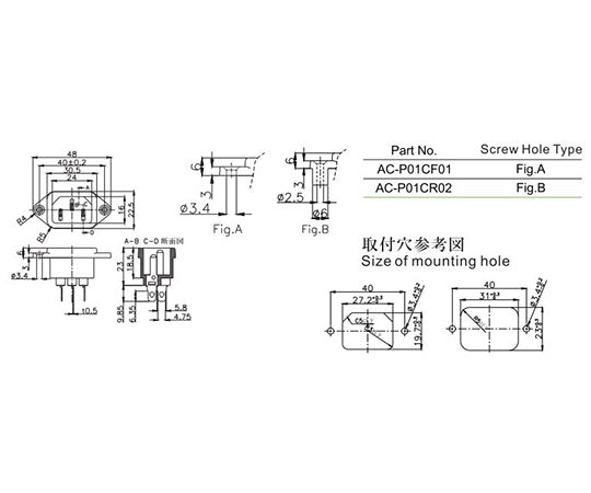 AC inlet 3P screw-on AC-P01CF01 1 piece
