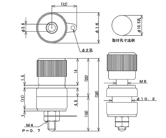 Insulated terminal 3.8mm Mounting hole Φ10.5mm Red T-375-16-R 1pc