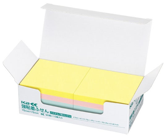 強粘着ふせん K2 75×75 パステル混色10冊　K2ﾒ-KP7575X10 1箱(10冊入)