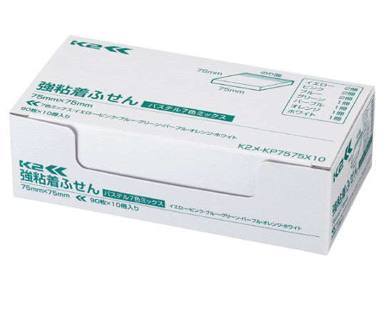 強粘着ふせん K2 75×75 パステル混色10冊　K2ﾒ-KP7575X10 1箱(10冊入)