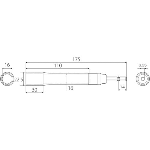 TOP Strong shaft socket long type for electric drill 16mm ETS-16L 1 piece