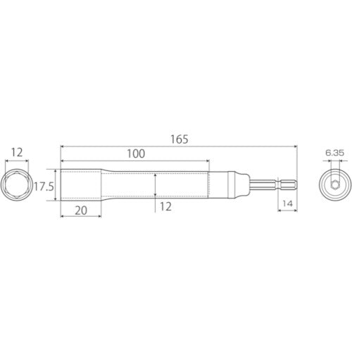 TOP 전동 드릴용 강축 소켓 롱 타입 12mm ETS-12L 1개