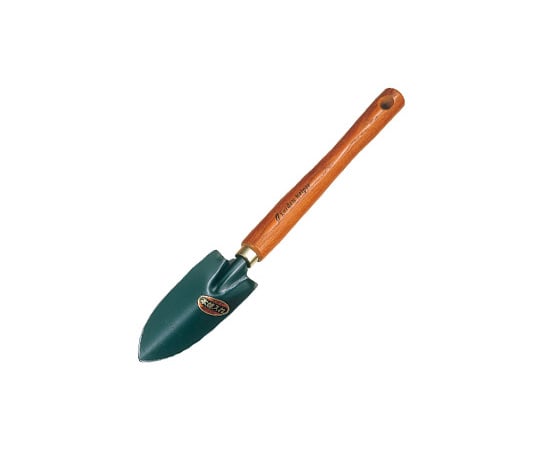 Hardened long-handled transplant trowel with scale, thin, 1 piece