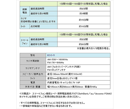 スマートフォン対応備蓄ラジオ　ECO-5 1個