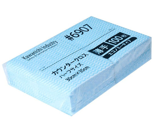 カウンタークロスエコノミー薄手ハーフ　100枚入　ブルー　6907 1パック(100枚入)