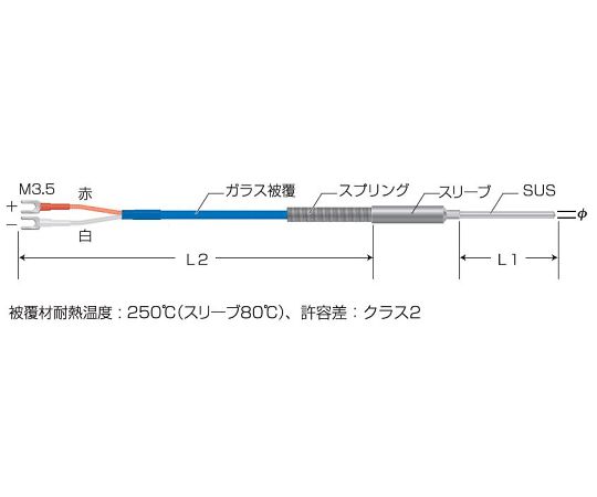 温度センサー【熱電対K】シースタイプ（クラス2　ガラス被覆3.0m）SUSシースφ3.2：300mm　TH-8185 1本