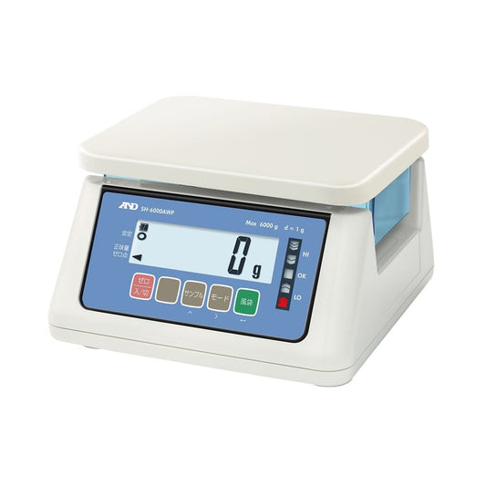 Dustproof and waterproof scale with comparator light SH-AWP series Capacity: 6000g Minimum display: 0.2g/0.5g/1g*/2g: *Factory settings (can be switched in internal settings) SH-6000AWP 1 unit
