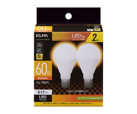 LED電球 ミニクリプトン形 1セット（2個入）　LDA7L-G-E17-G4106-2P 1セット(2個入)