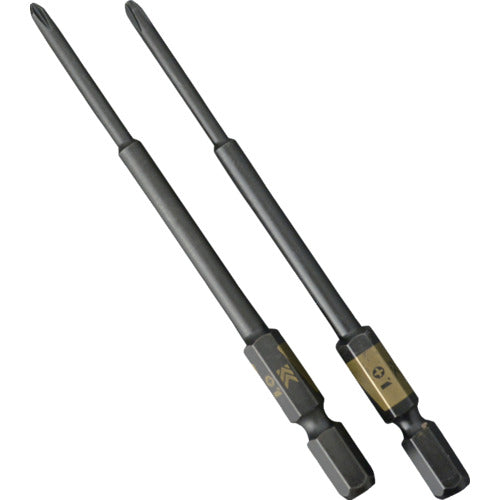 후지 화살 전동 드라이버용 단 부착 비트 (흑금·2개 세트)+1×100mm 5102D-100-BG