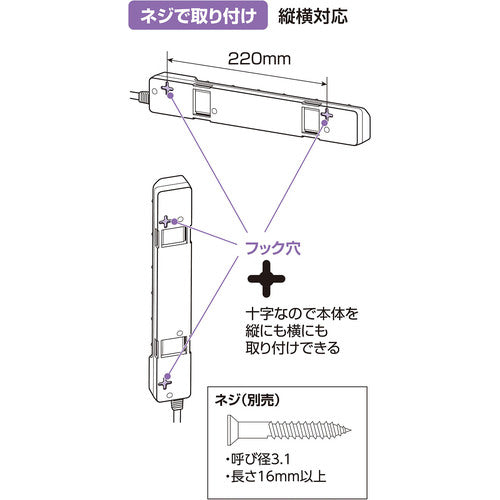 ＥＬＰＡ　コード付タップ　耐雷ＳＷ付タップ　６個口５Ｍ　WLK-65S(W)　1 個