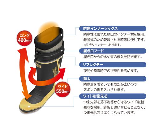 방한용 이너식 안전 장화 워크 플러스 부츠 블랙 3 Lcm MPB810N-BK-3 L 1 다리