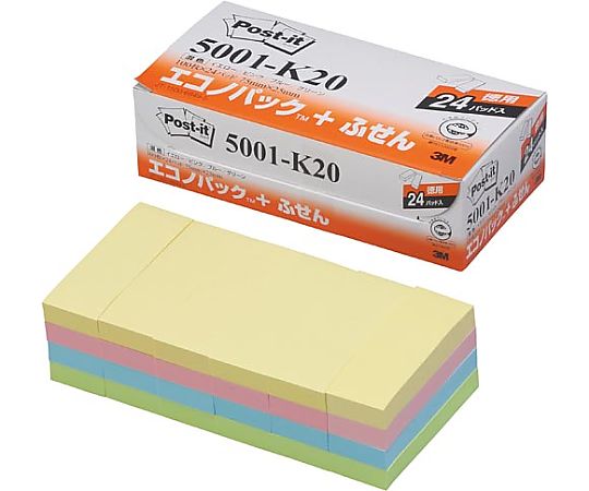 ポストイット 再生紙ふせん 75×25 混色24冊　5001-K20 1パック(24冊入)