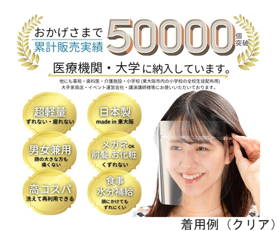 HMフェイスシールド　クリア　50個入　（フレーム・シールド各50個）　hmfs_clear_50set 5セット入