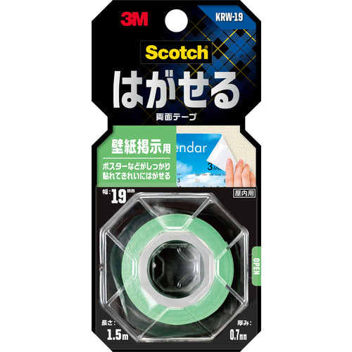 ３Ｍ　スコッチ　はがせる両面テープ　壁紙掲示用　１９ｍｍＸ１．５ｍ　KRW-19　1 巻