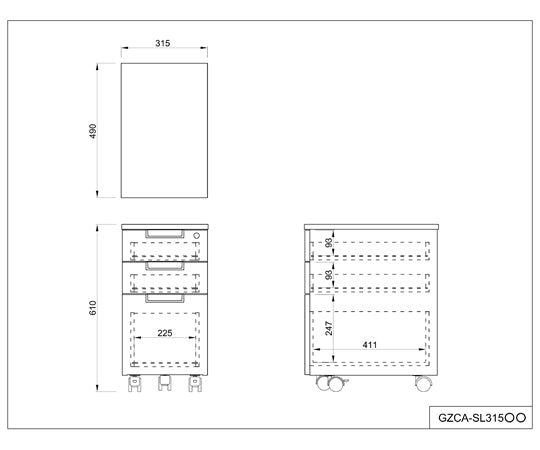 Steel Leg Desk Slim Wagon Black GZCA-SL315BK 1 unit