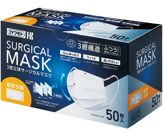 3層立体サージカルマスク 50枚入 個包装 1箱(50枚入)