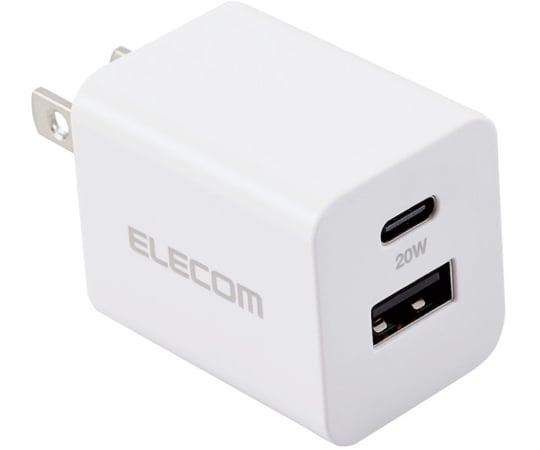 AC充電器 スマホ・タブレット用 USB PD対応 Type-C（USB C）メス1×20W Aメス2×合計12W おまかせ充電 コンパクト ホワイト　EC-AC22WH 1個