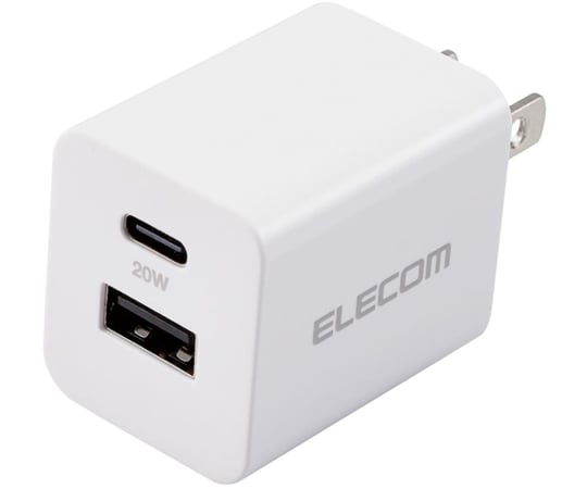 AC充電器 スマホ・タブレット用 USB PD対応 Type-C（USB C）メス1×20W Aメス2×合計12W おまかせ充電 コンパクト ホワイト　EC-AC22WH 1個