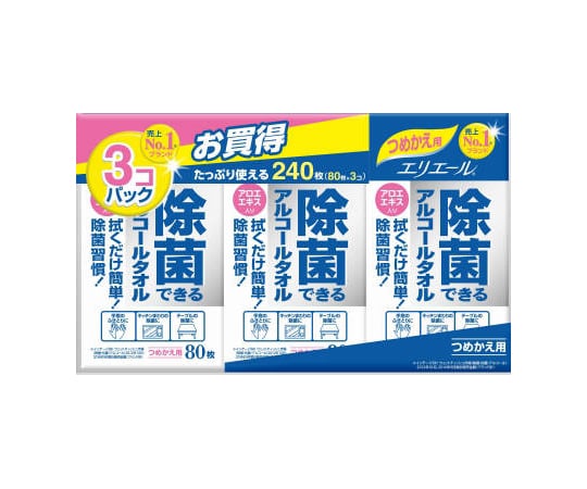 エリエール 除菌できるアルコールタオル 詰め替え用 80枚×3個パック 1個(80枚×3個入)