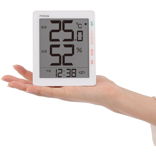 MAG Thermo-hygrometer Digital Clock Environmental indicator Stand for table or wall use White TH-105WH TH-105 WH 1 unit