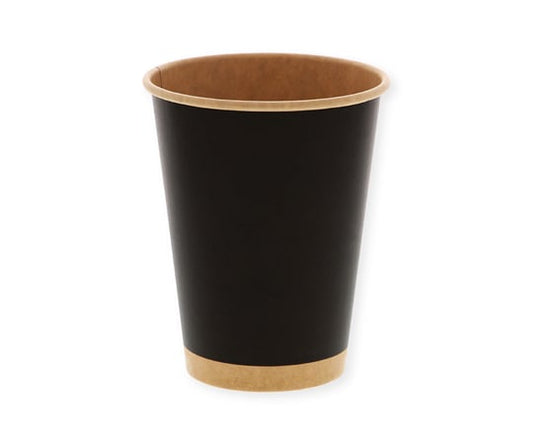 Paper cups for both hot and iced drinks, 12 oz, 90 mm diameter, unbleached black, pack of 50, 004535943, pack of 50