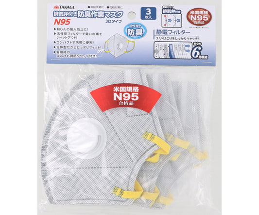 TAKAGI Odor-proof work mask with exhaust valve N95 3D type 3 pieces 3 pieces