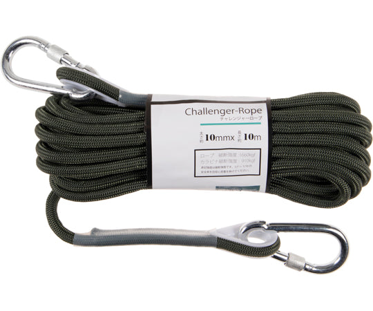 양단 카라비나 부착 로프 챌린저 로프 아미 그린색 카라비나 약 900kgf 로프 약 1600kgf(파단 강도) 두께 약 10mm×길이 약 10m 01130001 1개