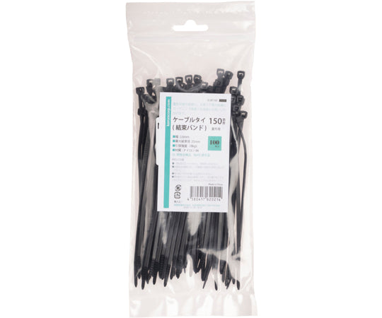 Cable ties, outdoor use, black, 150 x width 3.6mm, 100 pieces, 01281160, 1 pack (100 pieces)