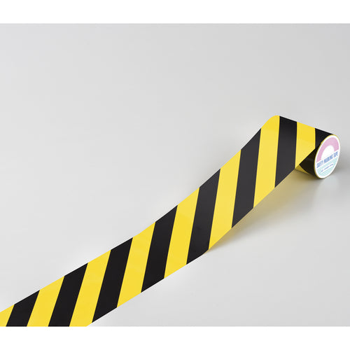 緑十字　トラ柄テープ　黄／黒　９０ｍｍ幅×１０ｍ　ビニール製　屋内用　ＴＲ２−Ｇ　256207　1 巻