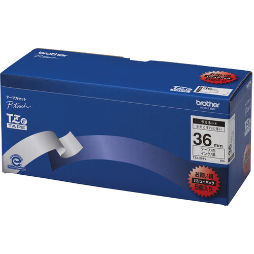 ブラザー　ＴＺｅテープ　黒文字／白地／３６ｍｍ　（お徳用パック５個入）　TZE-261V　1 箱