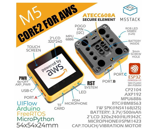 M5Stack Core2 for AWS ESP32 IoT開発キット　M5STACK-K010-AWS 1個