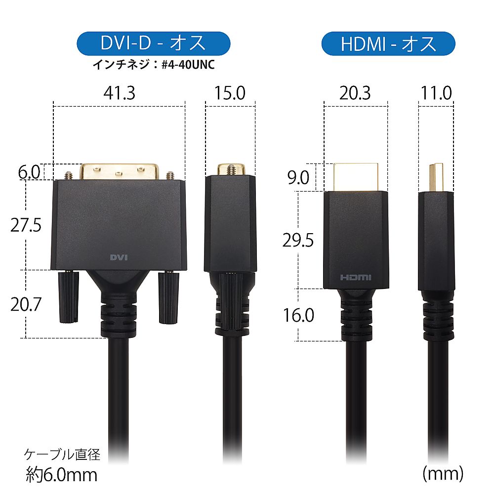 HDMI-DVI変換ケーブル 2m　HADV20-702BB 1本