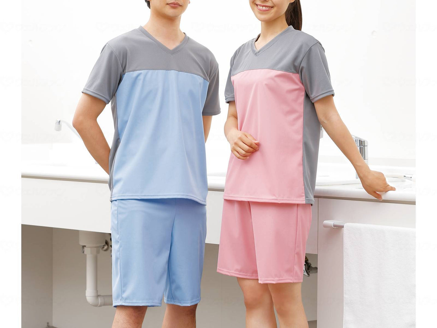 フットマーク入浴介護Ｔｼｬﾂ ﾌﾞﾙｰ LL