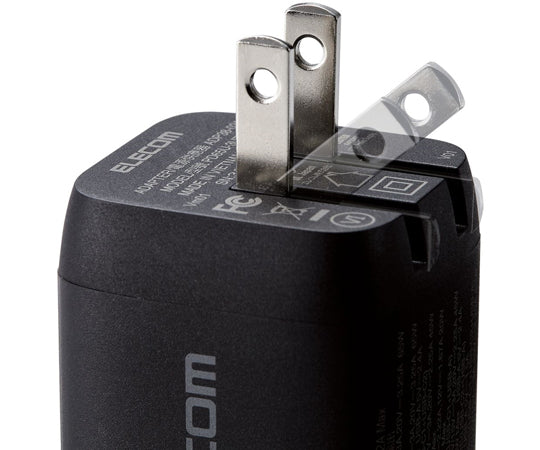 AC adapter for laptops, USB charger, USB Power Delivery compatible, PPS compatible, 65W, USB-C2 port, USB-A1 port, swing plug, black, ACDC-PD4465BK, 1 piece