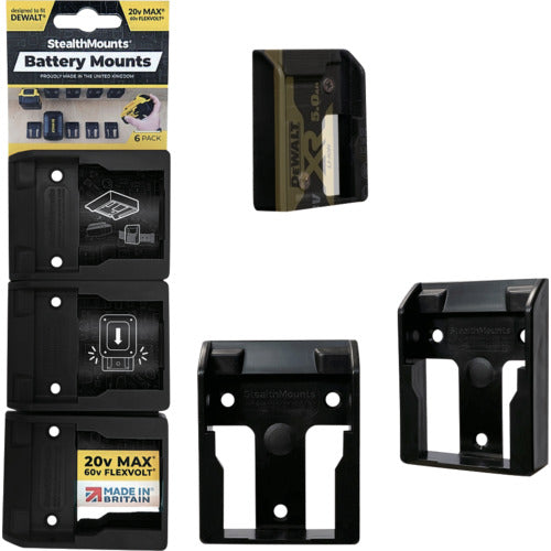 Stealth Mount Battery Mount for DeWalt XR20V (Pack of 6) Black BM-DW20-6 1 piece