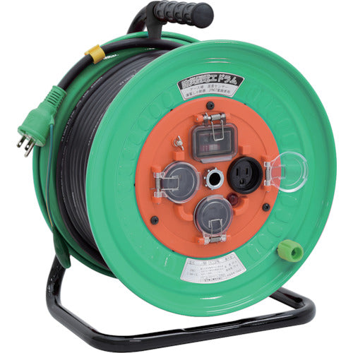 NICHIDO Electrician's Drum, Outdoor Type, Overload and Leakage Protection with Breaker, 2PNCT Wire, 30m, NW-EK33PN, 1 Unit