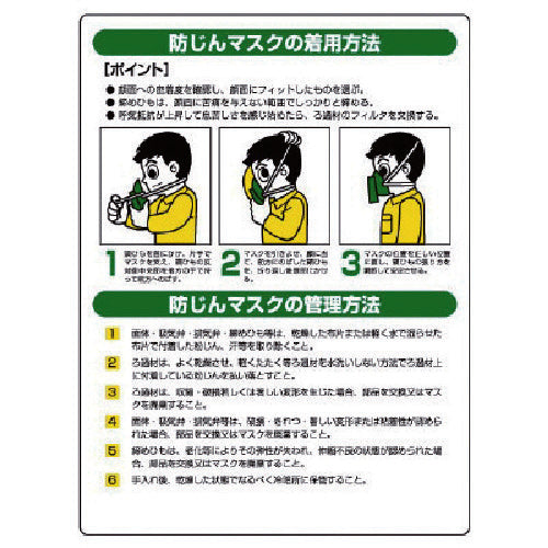 ユニット　粉じん障害防止標識　防じんマスク・エコユニボード・６００Ｘ４５０　820-26　1 枚