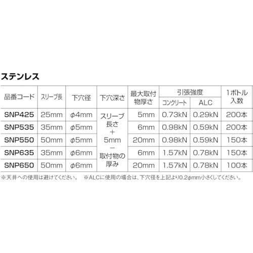 エビ　ネイルプラグ（ステンレス）　１５０本入　５−５０　SNP550　1 PK