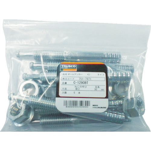 TRUSCO All Anchor SC Type Stainless Steel M10X100 4 Pieces (Concrete Anchor/Core Rod Drive-in Type) SC-1010BT 1 PK