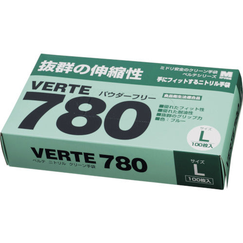 ミドリ安全　ディスポタイプ　ニトリル製ソフト手袋　Ｌサイズ　（１００枚入）　VERTE-780-N-L　1 箱