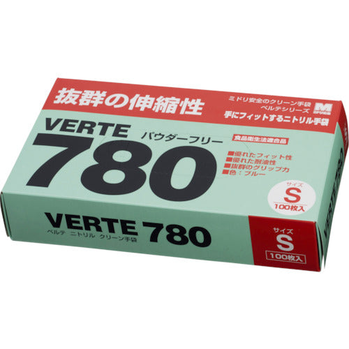 ミドリ安全　ディスポタイプニトリル製ソフト手袋　Ｓサイズ　（１００枚入）　VERTE-780-N-S　1 箱