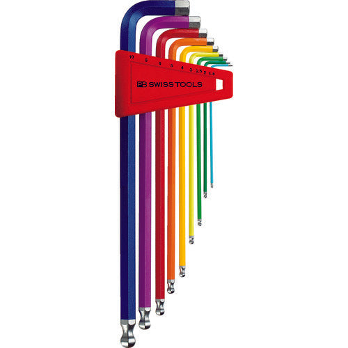 PB Swiss Tools Ball Point Long Hexagonal Wrench Set of 9 Rainbow (Blister Pack) 212LH-RBCN 1 S