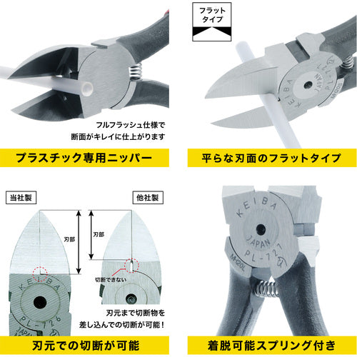 ＫＥＩＢＡ　プラスチック用ニッパー（刃先形状フラット）　１７５　PL-727　1 丁