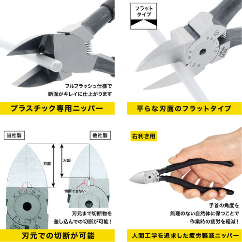 ＫＥＩＢＡ　エルゴニッパー　プラスチック用　右利き用（刃先形状フラット）　１５０　PL-746　1 丁