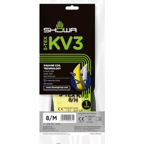 ＳＨＯＷＡ　耐切創手袋　ハガネコイル　Ｓ−ＴＥＸ　ＫＶ３　Ｍサイズ　S-TEX KV3-M　1 双