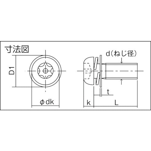 ＴＲＵＳＣＯ　６ロブなべ頭組込ねじ　三価クロメート　Ｍ２．６×５　３７本入　B108-2605　1 PK