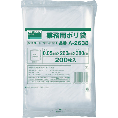 ＴＲＵＳＣＯ　小型ポリ袋　縦３８０Ｘ横２６０Ｘｔ０．０５　２００枚入　透明　A-2638　1 袋