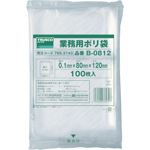 ＴＲＵＳＣＯ　厚手ポリ袋　縦１２０Ｘ横８０Ｘｔ０．１　透明　（１００枚入）　B-0812　1 袋