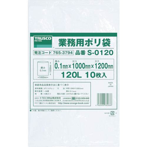 ＴＲＵＳＣＯ　業務用ポリ袋０．１×１２０Ｌ　１０枚入　S-0120　1 袋